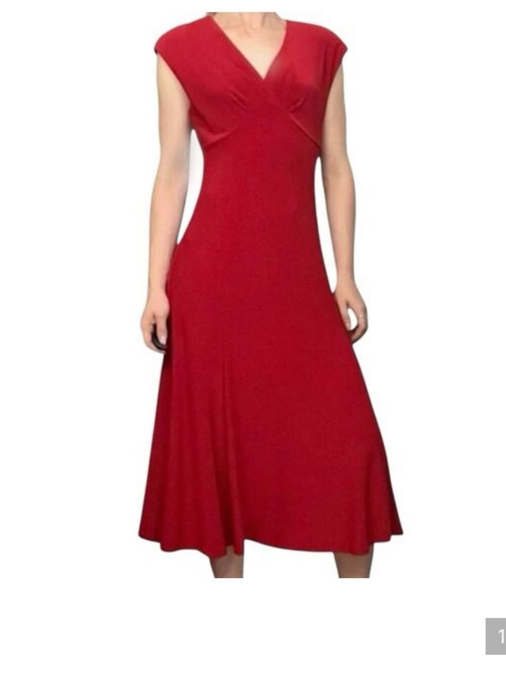 Jones New York Red V‑Neck A‑Line Midi Dress